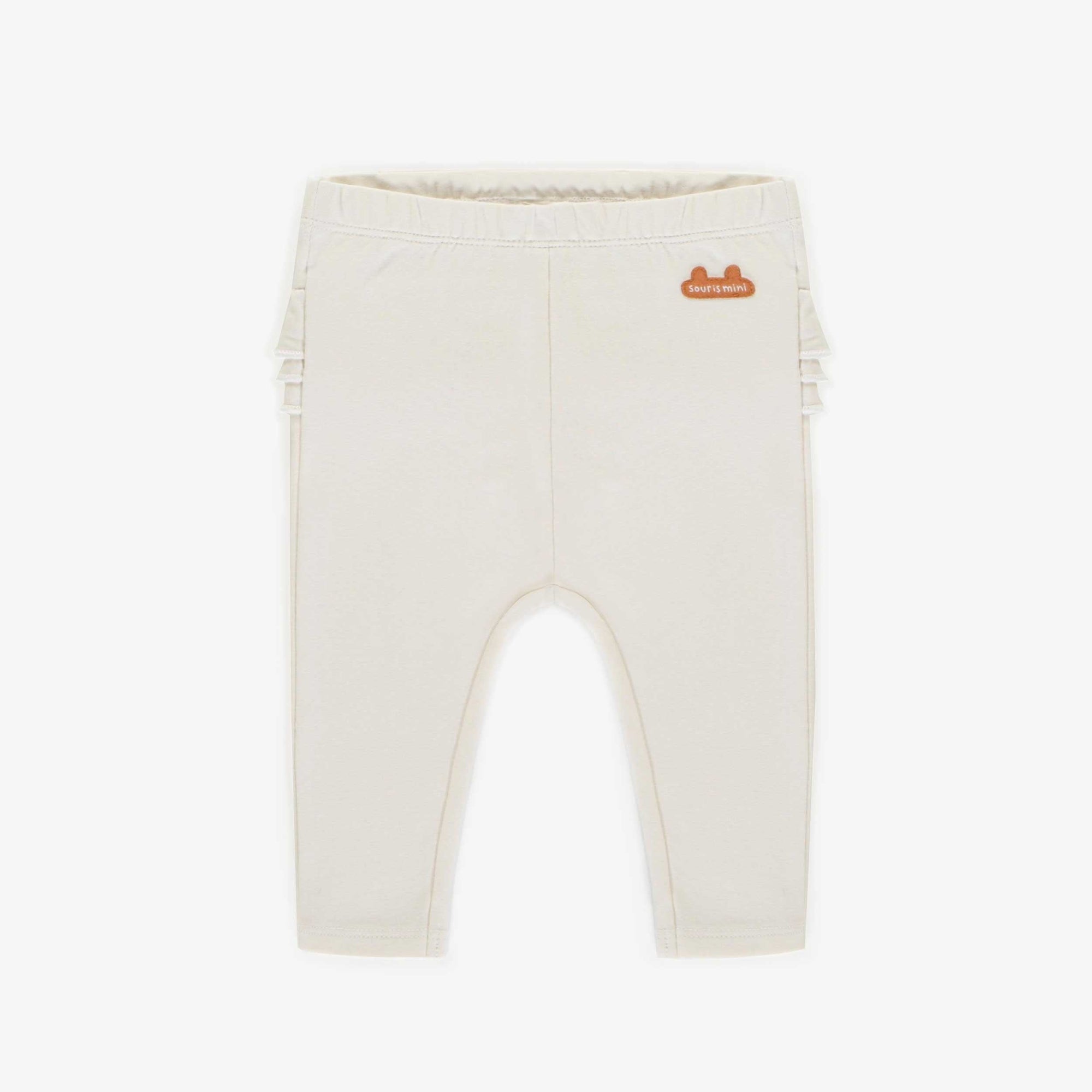 Legging crème à volants en coton biologique, naissance  || Cream ruffled leggings in organic cotton, newborn