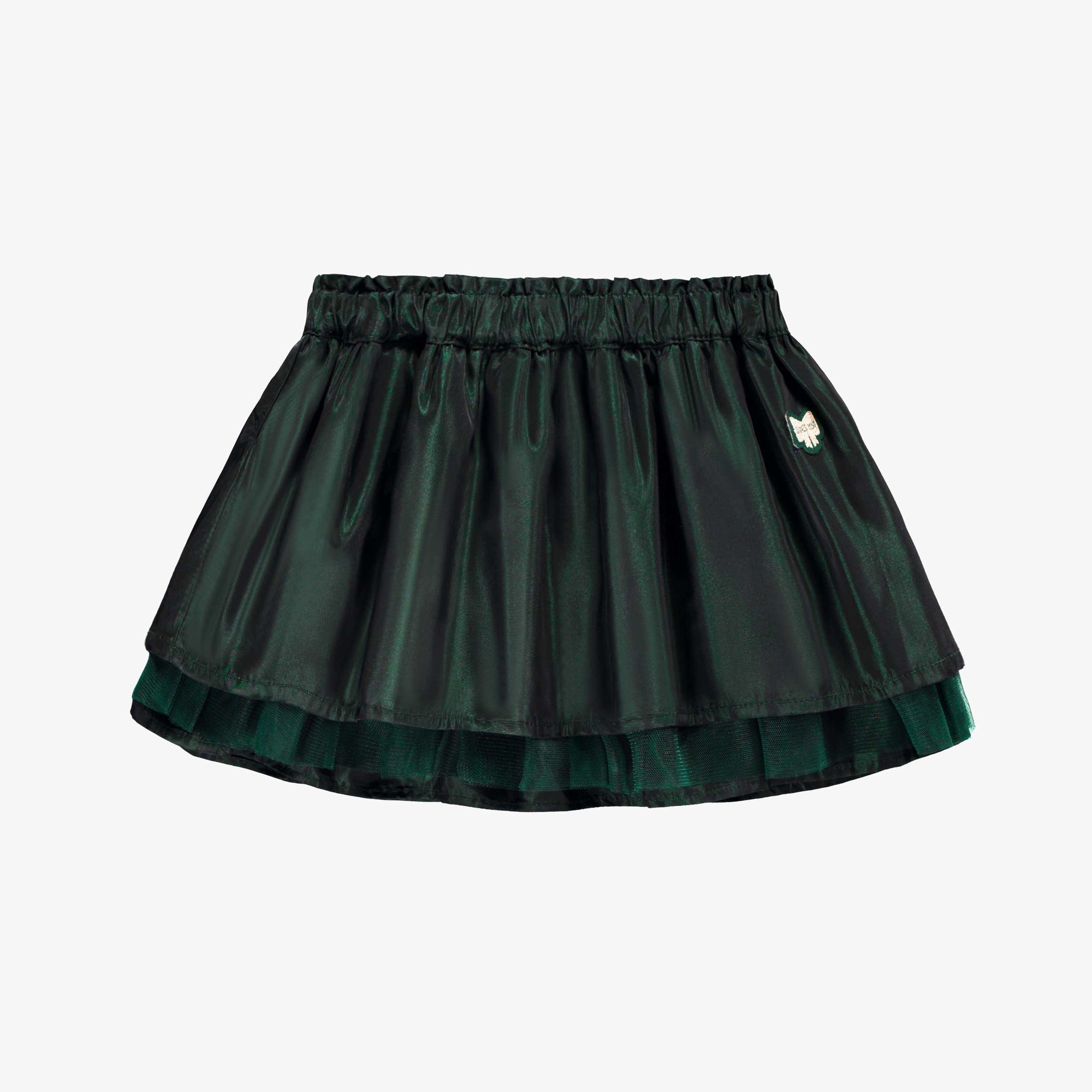 Jupe émeraude en taffetas et tulle aux multiples volants, bébé || Emerald skirt in taffeta and tulle with multiple ruffles, baby