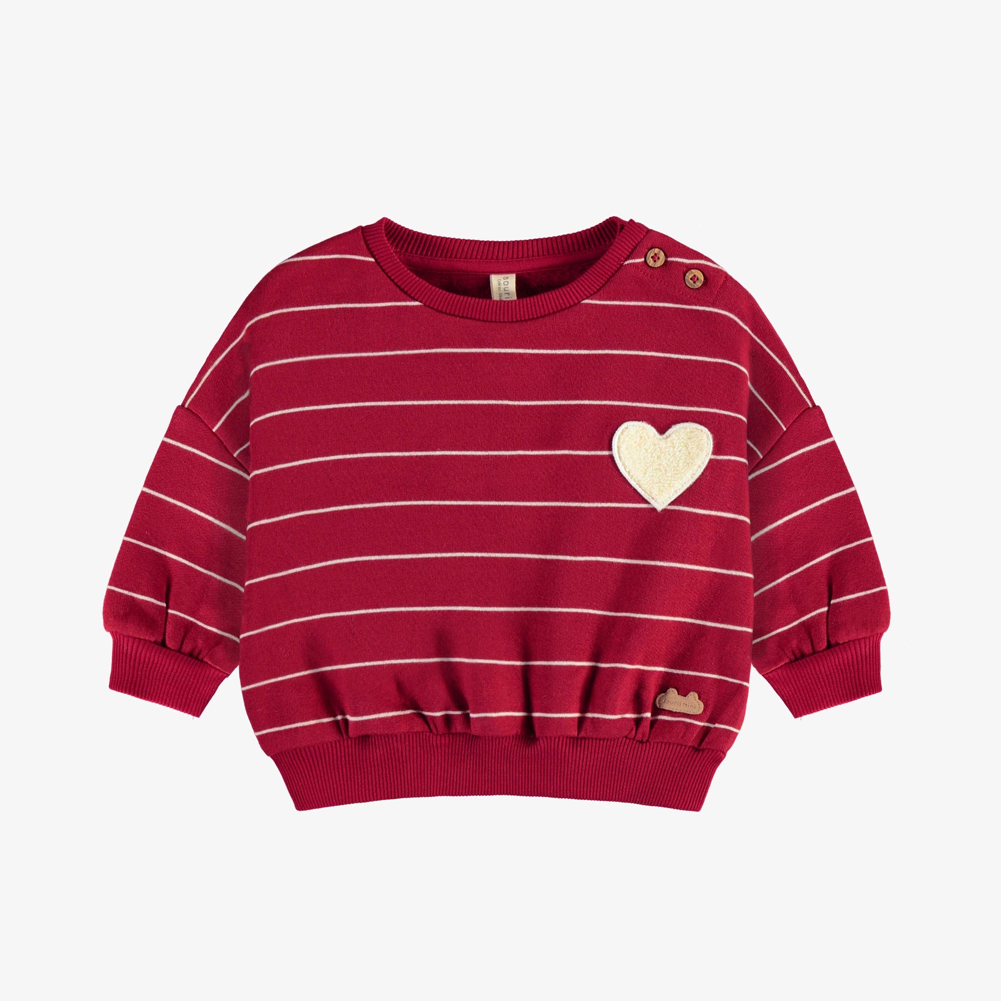 Chandail rouge rayé en coton ouaté, naissance || Red brushed french fleece striped sweater, newborn