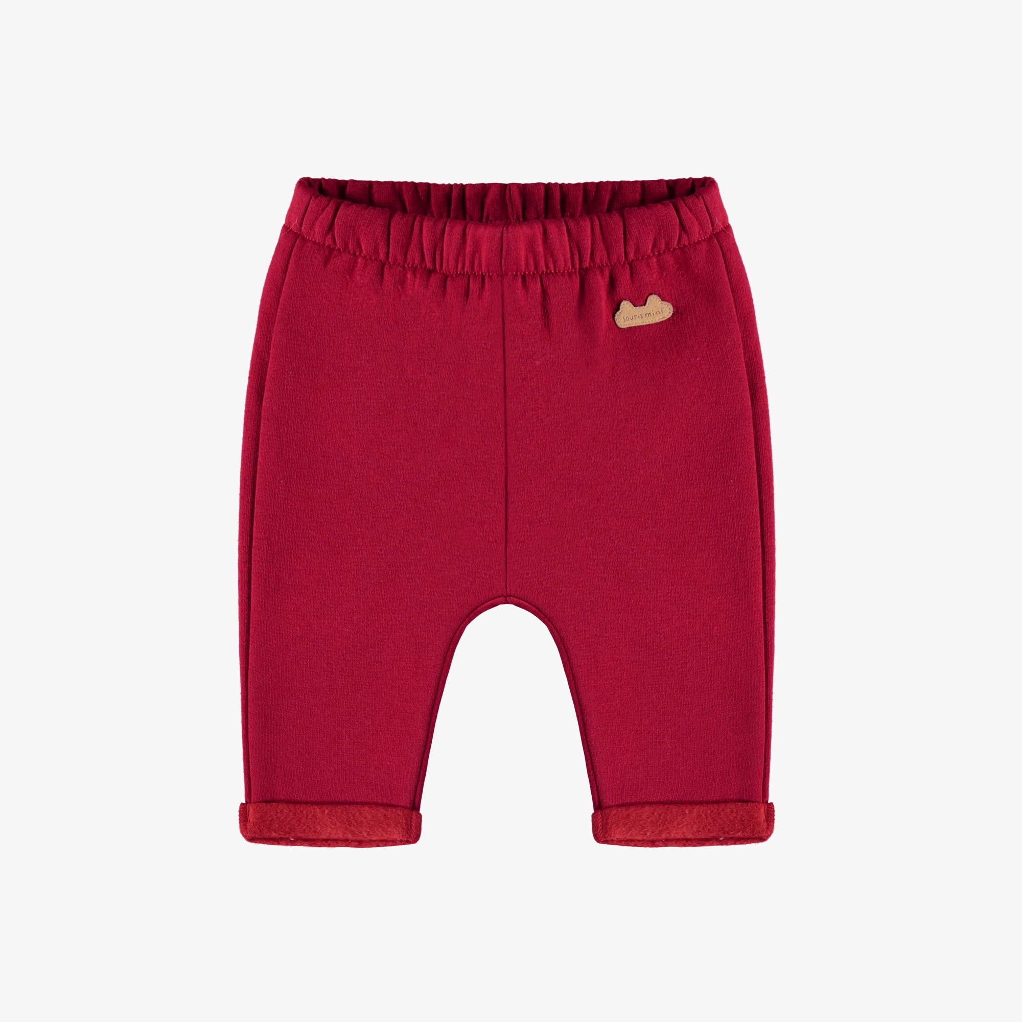 Pantalon rouge coupe ample en coton ouaté brossé, naissance || Red brushed french fleece pants loose fit, newborn