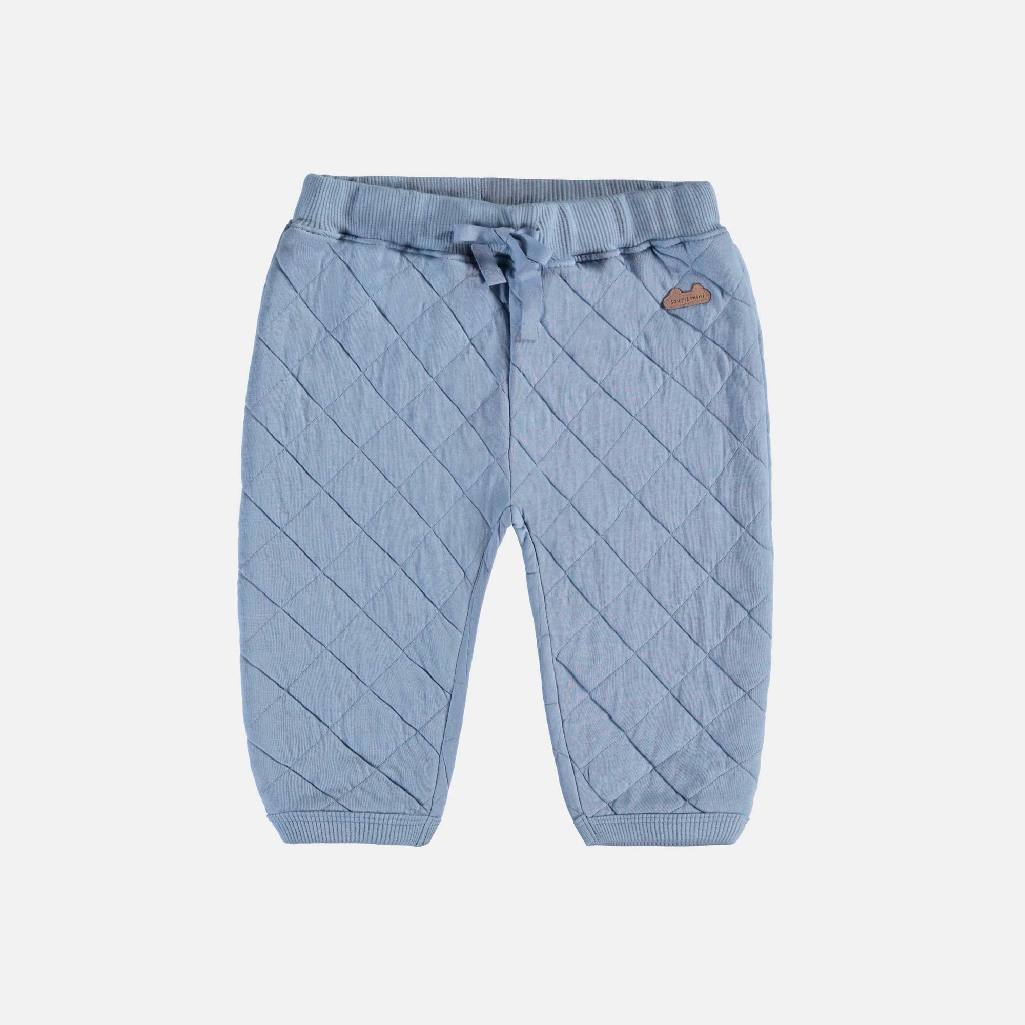 Pantalon bleu pâle en jersey matelassé, naissance || Light blue pants in quilted jersey, newborn